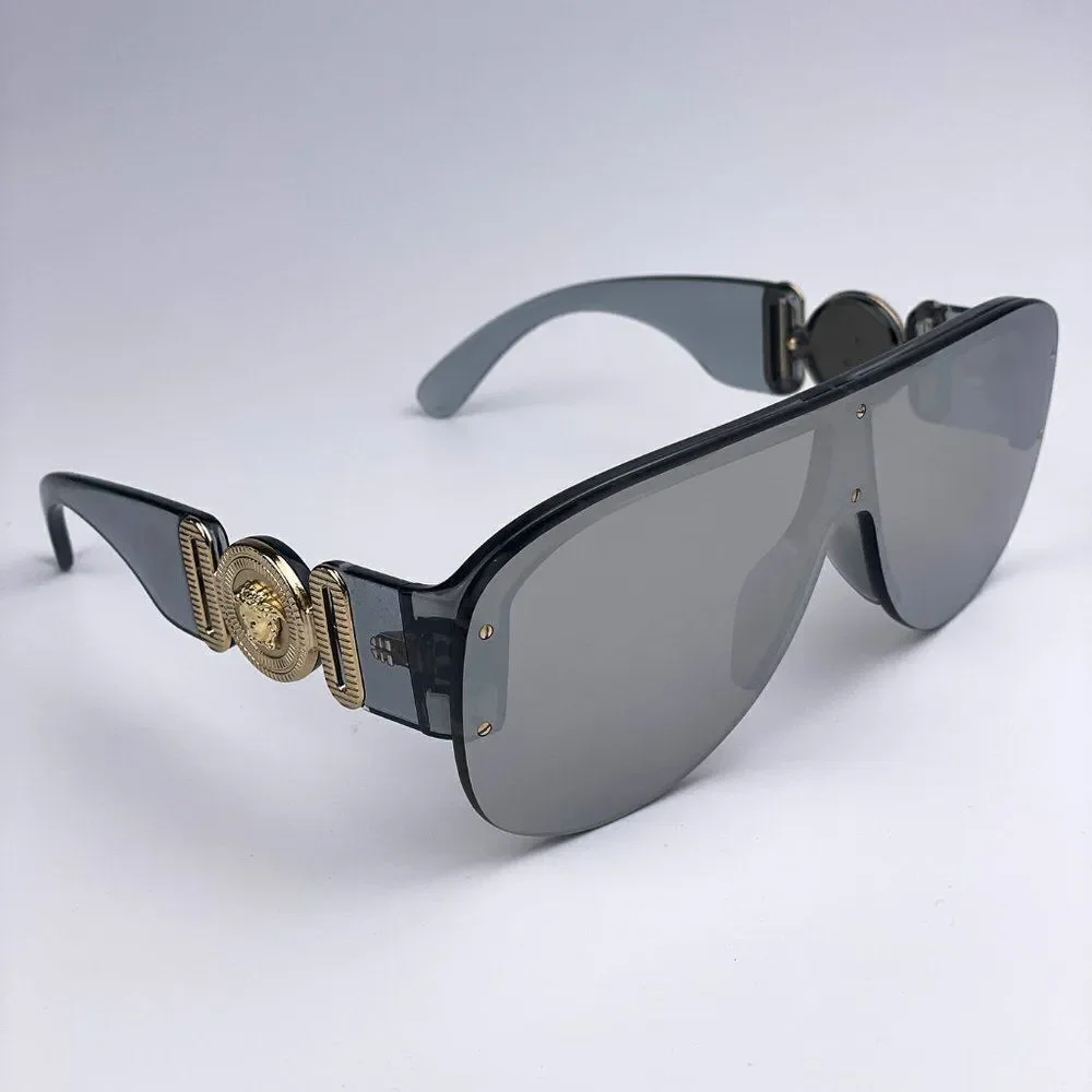 NEW Versace VE4391 311/6G Clear Gray Silver Mirrored Shield Men Sunglasses